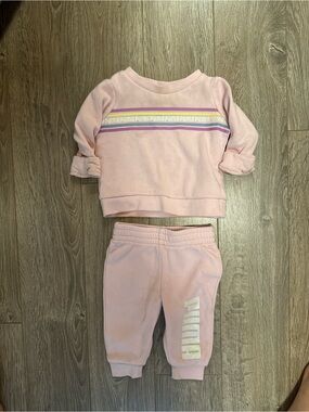 Puma Light Pink Girls' Sweatshirt & Joggers Set with Pastel Stripe